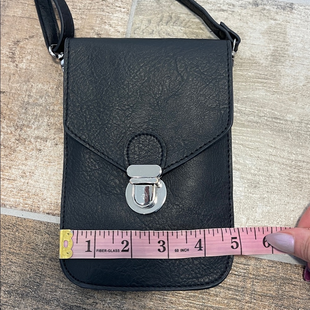 Black Faux Leather Crossbody Bag Phone Bag Wallet - Picture 3 of 7